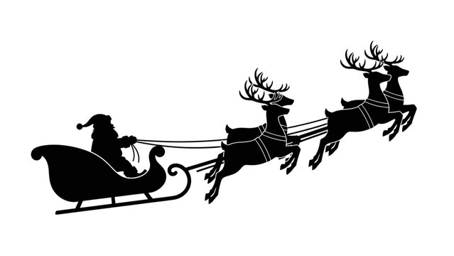 Santa Claus driving his sleigh pulled by reindeer on a Christmas Eve journey