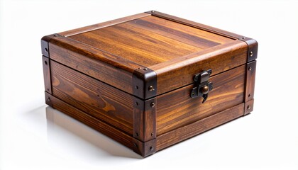 Rectangular Rustic Wooden Box with Warm Grain Patterns on White Surface