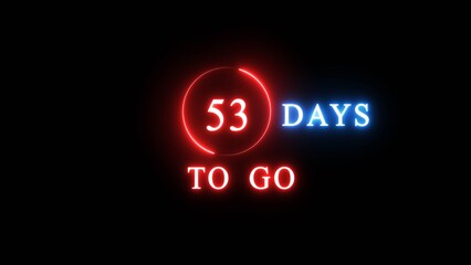 53 days countdown number illustration. Neon counting number text. Calendar date concept.