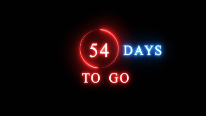 54 days countdown number illustration. Neon counting number text. Calendar date concept.