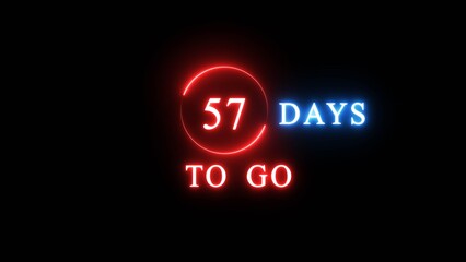 57 days countdown number illustration. Neon counting number text. Calendar date concept.