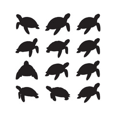 Turtle Tortoise Animal Silhouette Vector Set