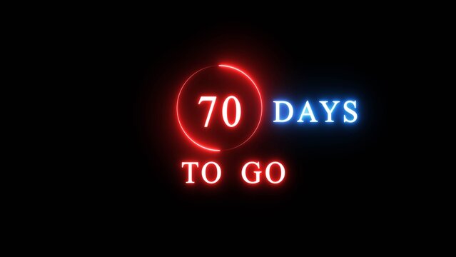70 days countdown number illustration. Neon counting number text. Calendar date concept.