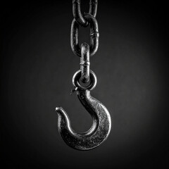 Obraz premium Heavy duty metal industrial hook and chain against a dark background steel