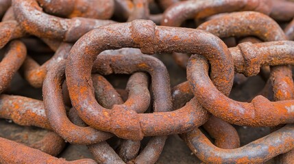 A pile of rusty and corroded metal chain links lies scattered, showing the texture of aged iron and industrial decay