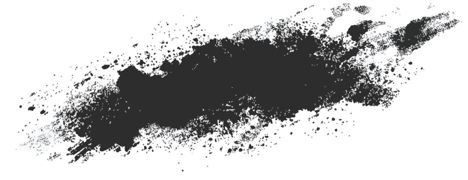 Czarny, rozmyty pociągnięcie pędzlem lub plama atramentu na białym tle, idealna do efekt&oacute;w grunge i tekstur.