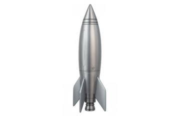 Silver rocket standing, symbol of space travel, science fiction, technology, and cosmic exploration, transparent background