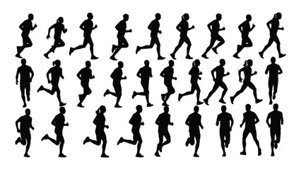 Running people silhouettes isolated on white background, Vector