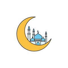 A crescent moon and a mosque vector
