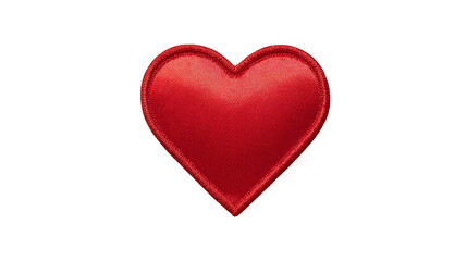 Red heart patch with shiny, smooth texture, symbolizing love, affection, and romance, isolated on transparent background, perfect for decoration or design projects
