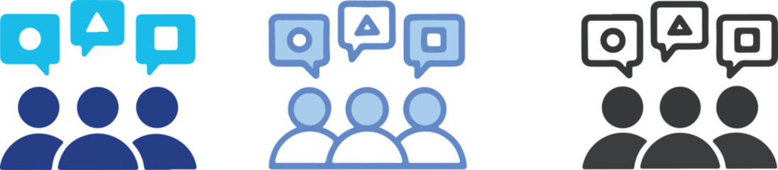 Engage your audience with these group discussion icons, perfect for illustrating collaboration, brainstorming, and teamwork in modern business presentations
