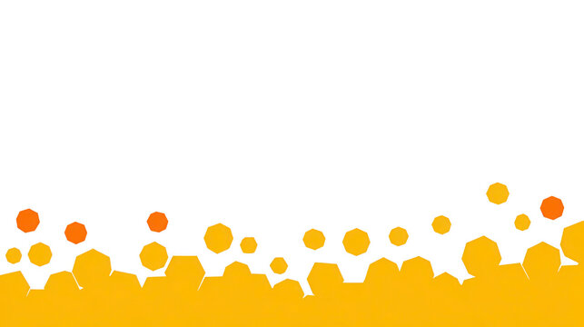 Yellow and orange hexagon shapes border bottom of transparent background, creating playful and modern geometric design suitable for banners, invitations, or digital frames