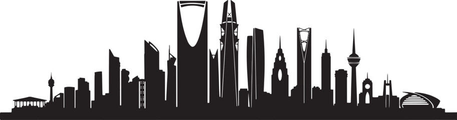 Riyadh, Saudi Arabia city skyline silhouette isolated on a white background. Iconic buildings.