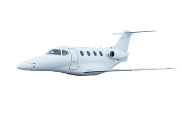 Modern white luxury executive airplane fly isolated