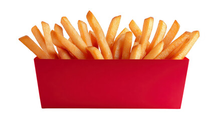 French fries in red paper container, golden and crispy, isolated on transparency background, fast food snack, delicious and appetizing, perfect for lunch or dinner