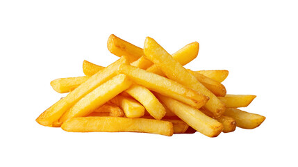 Golden french fries, crispy potato snack, fast food, delicious and salty, isolated on transparency background, perfect for lunch or side dish, appetizing and fresh