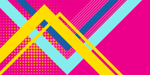 Lines abstract background, pink bright color. Vector abstract background texture design, bright poster, banner pink background, yellow and blue stripes and shapes.