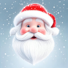 Cheerful 3D Rendered Santa Claus Face Close-Up with Snow Falling