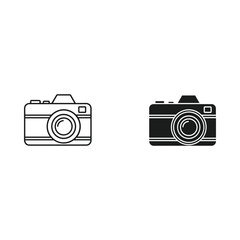 Simple line art and silhouette icons of a vintage style camera