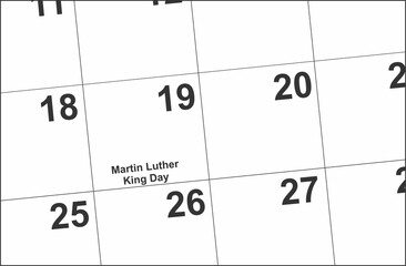 January 2026 Calendar Detail Martin Luther King Day Date
