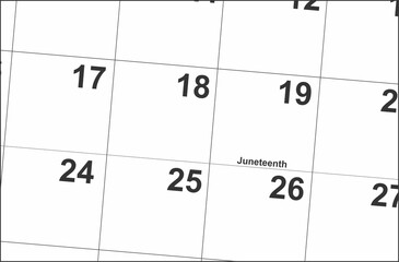 June 2026 Calendar Detail Juneteenth Holiday Date