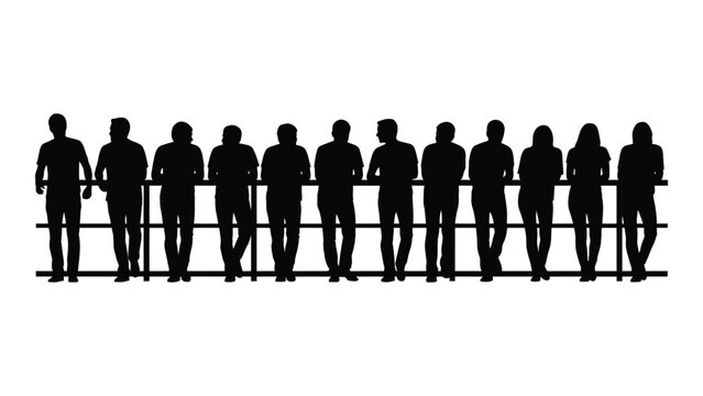 People silhouettes leaning on railing isolated on white background, Vector