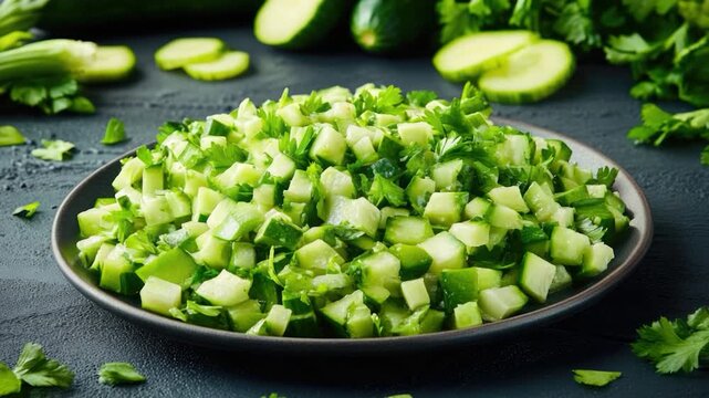 Video Fresh cucumber slices arranged on a flat surface, ideal for a snack or salad topping