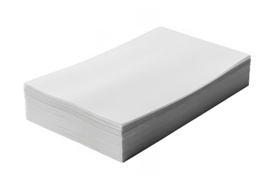 Stack of blank white paper sheets isolated on a transparent background