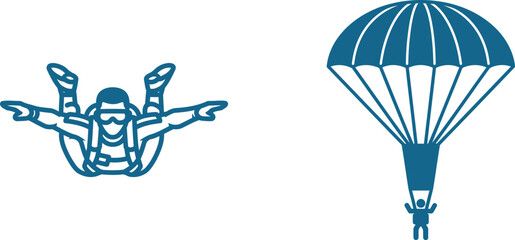 Skydiving Vector Icons Displaying Adventure and Freedom Representing High Flying Thrills with Professional Equipment and Excitement of Freefall and Controlled Descent