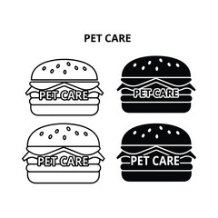 Pet care burger logo design set black and white icons