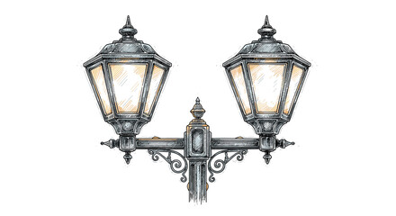 Vintage street lamp with dual light fixtures in intricate design  