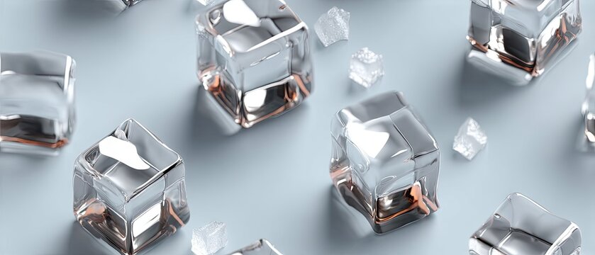 Stunning flat lay of ice cubes on a seamless white background showcasing hyper-realistic details and sharp focus for a refreshing visual delight