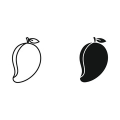 Simple outline and silhouette of a mango fruit on a white background