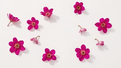 Naklejka premium Group of pink flowers and buds arranged on a white background.