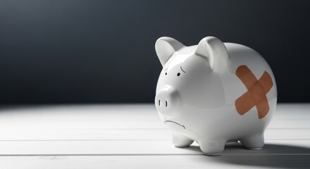 Sad piggy bank with bandages financial difficulties and economic challenges