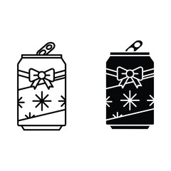 Festive holiday soda can with bow and snowflakes in outline and silhouette