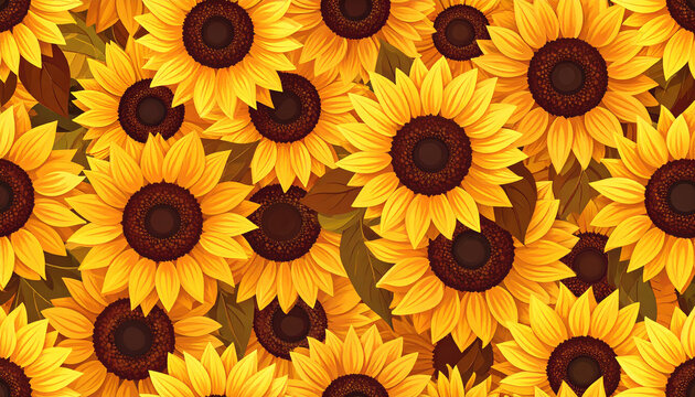 Seamless Pattern of Bright Yellow Sunflowers with Brown Centers floral - Powered by Adobe
