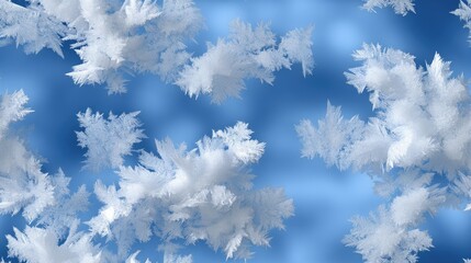 Abstract blue ice texture with frost and icicles on window glass creating a seamless winter background for nature themes