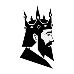 King Head Silhouette Icon with Crown and Beard - Minimalist Emblem for Royalty or Leadership