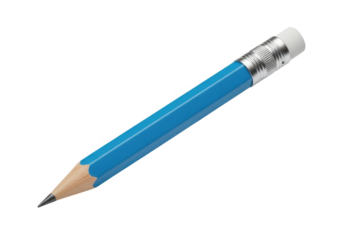 Blue wooden pencil with a white rubber eraser and silver metal ferrule, a versatile writing and drawing instrument
