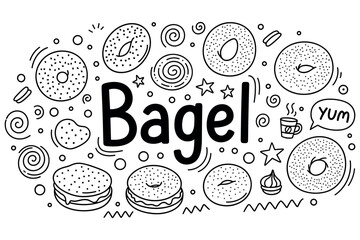 Doodle art of bagels with coffee and fun designs