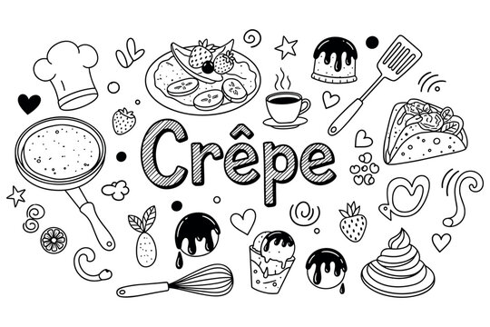 Doodle style crepe and dessert illustrations