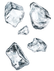 Obraz premium Several irregular ice cubes isolated on transparent background