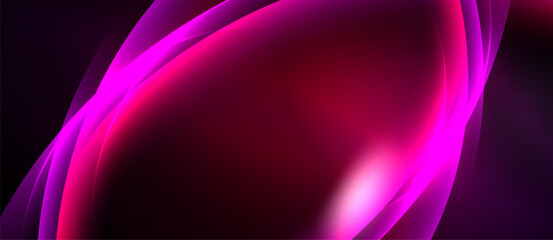 Abstract background features vibrant pink, purple hues. Smooth curves create dynamic, flowing visual effect. Dark areas provide contrast.