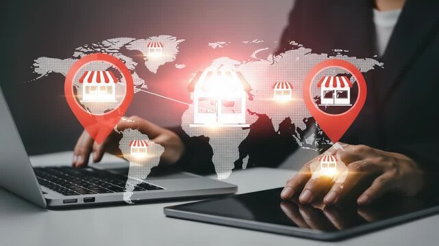 Global business expansion with franchise locations and digital technology