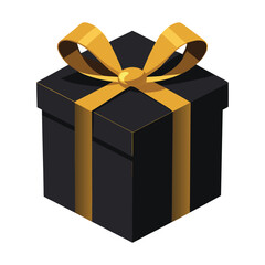 Golden gift box with gold ribbon and bow for Christmas, birthday, wedding, or anniversary celebration surprise