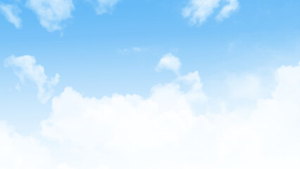 Sky Blue, Cloud Background, Horizon Summer Clear Sky, Vector landscape nature sunrise in Winter, Spring  banner white clouds.