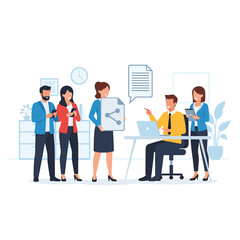 Modern office colleagues sharing information and working together on a business project in a team