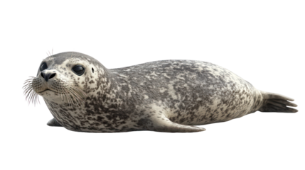 A spotted seal resting on a transparent background isolated on transparent background