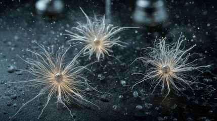 Gleaming abstract delicate structures with glowing filaments and sparkling particles